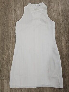 Naked Zebra White High Neck Shift Dress Medium Lined Racerback Sleeveless NWOT